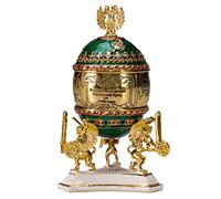 danila-souvenirs Huevo al estilo Fabergé del Ferrocarril Transiberiano/caja de joya con tren 12,5 cm verde