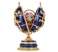 danila-souvenirs Huevo al estilo Fabergé Flores de Primavera/Caja de música con cesta de flores 16,5 cm azul