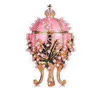 danila-souvenirs Huevo al estilo Fabergé Lirios del valle (Lilas del valle) / caja de joya 8,5 cm rosa