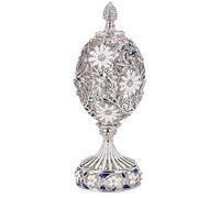 danila-souvenirs Huevo tallado al estilo Fabergé con flores y mariposa 16,5 cm color plata