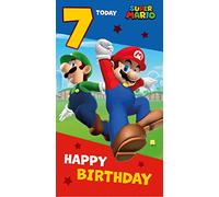 Danilo Promotions LTD Tarjeta de 7º cumpleaños de Super Mario, tarjeta de cumpleaños infantil para celebración de 7º cumpleaños, tarjeta de Super Mario para niños, tarjeta de cumpleaños con licencia
