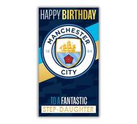 Danilo Promotions Ltd Tarjeta de cumpleaños del Manchester City Football Club. Viene con pegatinas para personalizar con tu leyenda, mamá, papá, nieto, novio, tarjeta de cumpleaños abierta, azul