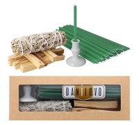 Danilovo Sahumerio Limpieza Energética - 5 Palo Santo, 1 Salvia Blanca para Quemar, 50 Velas de Cera de Abeja Natural y 1 Portavelas - Ideal para Meditación, Purificación y Aromaterapia