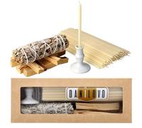 Danilovo Sahumerio Limpieza Energética - 5 Palo Santo, 1 Salvia Blanca para Quemar, 50 Velas de Cera de Abeja Natural y 1 Portavelas - Ideal para Meditación, Purificación y Aromaterapia