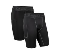 DANISH ENDURANCE 2 Pack Mallas Cortas Hombre, Pantalones Cortos de Compresión Running, con Bolsillo, Multicolor (1x Negro, 1x Negro/Gris), XXL