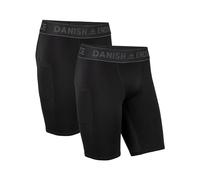 DANISH ENDURANCE 2 Pack Mallas Cortas Hombre, Pantalones Cortos de Compresión Running, con Bolsillo, Negro, M