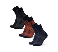 DANISH ENDURANCE Calcetines Antiampollas Senderismo de Lana Merino Ligeros, 3 Pack, MC (1 azul marino/naranja, 1 negro, 1 azul marino), 43-47