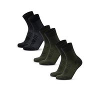 DANISH ENDURANCE Calcetines Antiampollas Senderismo de Lana Merino Ligeros, 3 Pack, MC (1x Negro, 2x Verde Oliva), 43-47