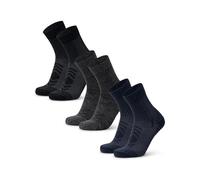 DANISH ENDURANCE Calcetines Antiampollas Senderismo de Lana Merino Ligeros, 3 Pack, Multicolor (1 Negro, 1 Gris Oscuro, 1 Azul Marino), 35-38