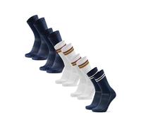 DANISH ENDURANCE Calcetines de Ciclismo Altos, Acolchados y Transpirables, Anti-ampollas, 3 y 5 Pack Multicolor (2xAzul Marino, 2xBlanco/Rayas, 1xAzul Marino/Rayas) 43-47