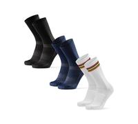 DANISH ENDURANCE Calcetines de Ciclismo, Calcetines Deportivos Anti-Ampollas Hombre Acolchados y Transpirables, para Hombres y Mujeres, 3 y 5 Pack, MC - (1 X Rayas, 1 X Negro, 1 X Azul), 43-47