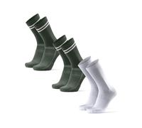 DANISH ENDURANCE Calcetines de Ciclismo, Calcetines Deportivos Anti-Ampollas Hombre Acolchados y Transpirables, para Hombres y Mujeres, 3 y 5 Pack, MC (2xverde Oliva/Rayas, 1xblanco/Negro), 39-42