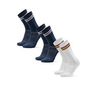 DANISH ENDURANCE Calcetines de Ciclismo, Calcetines Deportivos Anti-Ampollas Hombre Acolchados y Transpirables, para Hombres y Mujeres, 3 y 5 Pack, Multicolor (2xazul Marino/Rayas, 1xblanco/Rayas),