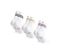 DANISH ENDURANCE Calcetines Deporte Tenis Unisex, 3 o 6 Pack, Blanco MC: 1 x Rayas Rojas/Azules, 1 x Rayas Negras, 1 x Rayas Verdes/Amarillas, 48-51