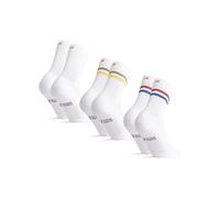 DANISH ENDURANCE Calcetines Deporte Tenis Unisex, 3 o 6 Pack, Multicolor: 1 x Rayas Rojas/Azules, 1 x Blanco, 1 x Rayas Verdes/Amarillas, 43-47