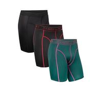 DANISH ENDURANCE Calzoncillos Hombre Boxer Deportivos, Ajustados y Transpirables, Pack de 3, MC (1x Negro, 1x Negro/Rojo, 1x Verde) Pierna Larga, XXL