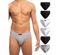 DANISH ENDURANCE Calzoncillos Hombre Slip, Algodon, Transpirables, Pack de 6, Multicolor (2xNegro, 2xBlanco/Rojo, 1xNegro/Rojo, 1xGris), 4XL