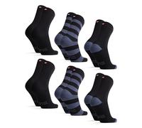 DANISH ENDURANCE Pack de 6 Calcetines de Algodón Orgánico, Suaves, Transpirables, Hombre y Mujer, Multicolor (2x Negro, 2x Negro/Rayas Azules, 2x Negro/Talón y Punta Azul, 43-47