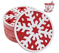 Danlai 20pcs Posavasos De Navidad Copo De Nieve Rojo Posavasos De Fieltro Esteras Tema De Navidad Té Café Esteras Decoración De Cena