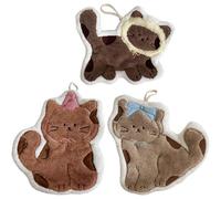 Danlai 3 Toallas De Mano De Forro Polar Coral con Diseño De Gato, Paño Absorbente De Microfibra con Asa para Secar En Cocina, Baño O Dormitorio.