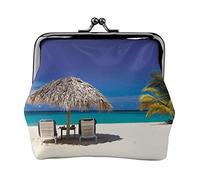 Danlim Monedero de cuero para mujer, estilo vintage, pequeño monedero con cierre de beso Jamaica Beach, Negro -, Talla única, Neutral