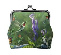 Danlim Monedero de cuero para mujer, estilo vintage, pequeño monedero con cierre de beso y mariposa de colibrí, Negro -, Talla única, Neutral