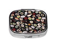 Danlim Pastillero portátil de acero inoxidable importado, pastillero pequeño con espejo para cartera de bolsillo y regalo de viaje, sushi japonés, negro