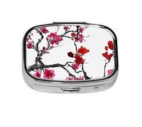 Danlim Pastillero portátil de acero inoxidable importado, pastillero pequeño con espejo para cartera de bolsillo y regalo de viaje, cerezo japonés