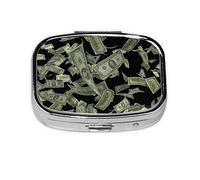 Danlim Pastillero portátil de acero inoxidable importado, pequeño contenedor de pastillas con espejo para billetera de bolsillo y regalo de viaje, dinero con signo de dólar
