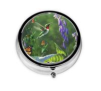 Danlim Pastillero redondo portátil de acero inoxidable para pastillas, contenedor pequeño para pastillas, colibrí, mariposa