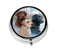 Danlim Pastillero redondo portátil de acero inoxidable para píldoras, contenedor pequeño de pastillas Labrador Retrievers