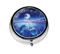 Danlim Pastillero redondo portátil de acero inoxidable para píldoras pequeño contenedor colorido cielo océano azul vida marina