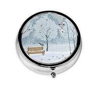 Danlim Pastillero redondo portátil de acero inoxidable para píldoras pequeño contenedor de píldoras pájaros en el parque en un día nevado