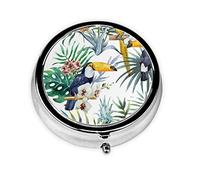 Danlim Pastillero redondo portátil de acero inoxidable, pequeño pastillero con hojas tropicales y pájaros