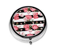 Danlim Pastillero redondo portátil de acero inoxidable pequeño pastillero negro blanco rayas flores