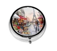 Danlim Pastillero redondo portátil de acero inoxidable pequeño pastillero pintura al óleo París Street Scene Torre Eiffel