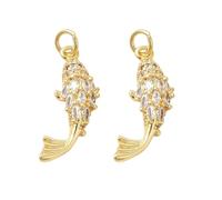 DanLingJewelry 10 colgantes de circonita cúbica en forma de pez, tema del océano, color dorado, dijes de vida marina para hacer joyas y collares