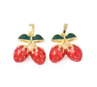 DanLingJewelry 10 dijes de fresa esmaltados rojos de latón con forma de fruta para hacer joyas, collares, aretes