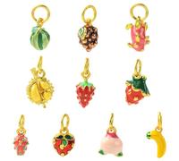 DanLingJewelry 10 dijes de frutas esmaltados coloridos en 3D, plátano, fresa, melocotón, para hacer joyas, llaveros y pendientes