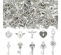 DanLingJewelry 100 dijes de llave y llave de plata antigua tibetana de 10 estilos para hacer joyas y manualidades