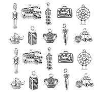 DanLingJewelry 100 dijes de plata antigua con diseño de Londres, diseño de Big Ben, molino de viento, autobús, coche, dijes tibetanos de viaje para hacer joyas