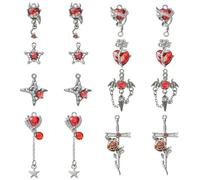 DanLingJewelry 16 colgantes de 8 estilos de diamantes de imitación con temática gótica, serie roja, corazón, cruz, estrella, para manualidades, joyas, collares, pulseras