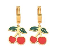 DanLingJewelry 2 pares de aretes de aro de acero inoxidable con diseño de cereza, esmaltados, para fiestas de cumpleaños, regalos de boda