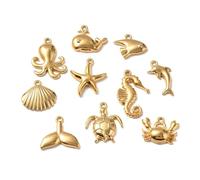 DanLingJewelry 20 colgantes de acero inoxidable con diseño de vida marina, estrella de mar dorada, concha de mar, cangrejo, para collares, pulseras, bisutería
