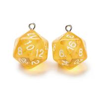 DanLingJewelry 20 colgantes de dados poliédricos acrílicos transparentes con facetas amarillas 3D para llaveros, collares, bisutería