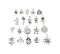 DanLingJewelry 200 colgantes de flores de estilo tibetano surtidos, plata envejecida, girasol, rosa, loto, para manualidades, manualidades