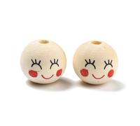 DanLingJewelry 200 cuentas espaciadoras redondas de madera pintada con cara feliz de 20 mm con agujero grande para manualidades, pulseras, collares, llaveros, bisutería