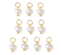 DanLingJewelry 200 dijes de perlas de imitación ABS con forma de corazón acrílico con anillo de salto, colgantes de corazón de San Valentín de acrílico blanco para hacer joyas, manualidades, Metal