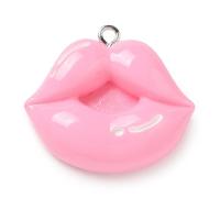 DanLingJewelry 30 dijes de resina de labios rosados con parte trasera plana, para el día de San Valentín, labios rosados, para collares, aretes, fabricación de joyas, Metal no precioso