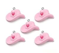 DanLingJewelry 5 dijes de resina con temática occidental, corazón rosa, sombrero de vaquero, dijes para hacer joyas, collares, aretes, bolsas, decoración de llaveros